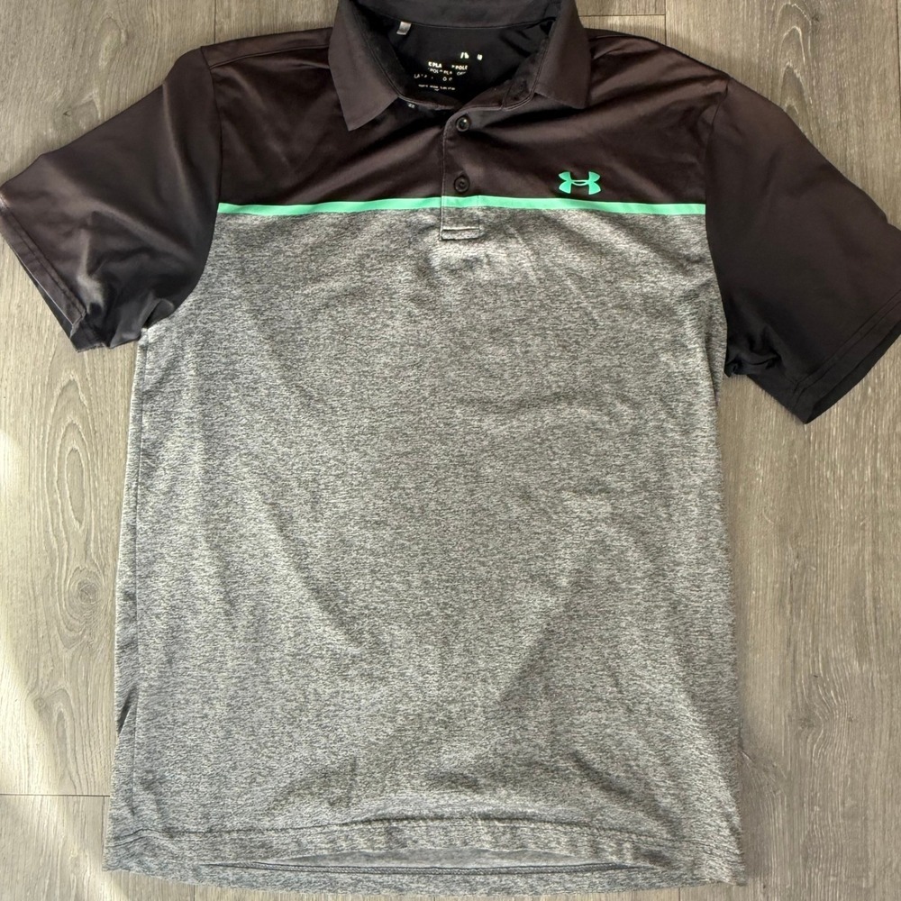 Under Armour Mens HeatGear Polo Shirt Black Grey Mint Green Colorblock Size M
